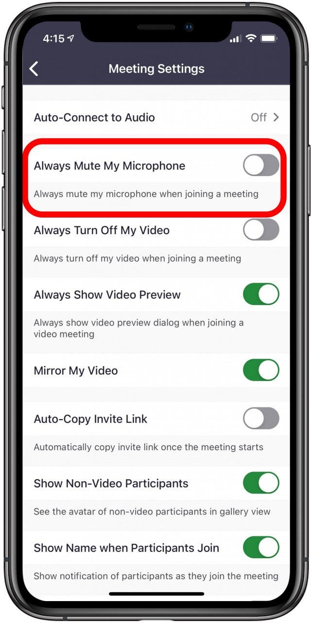 always mute my microphone zoom setting