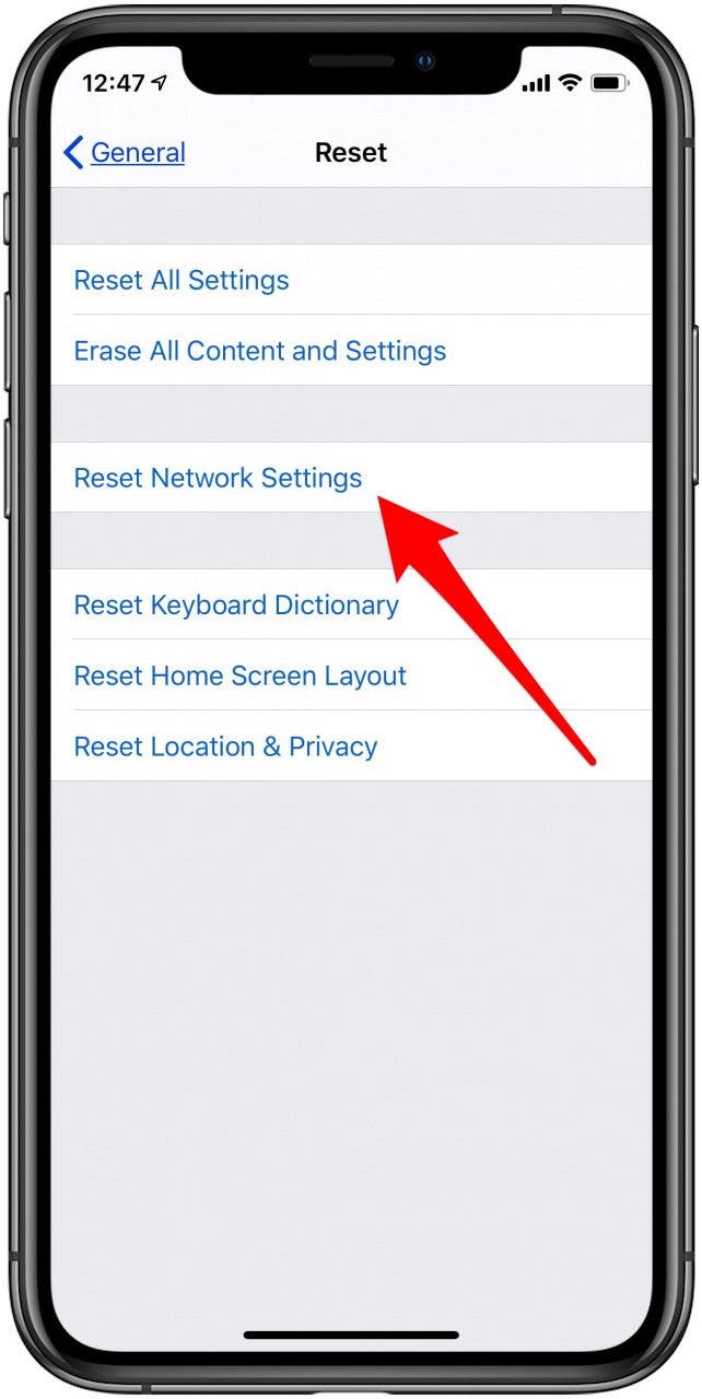 reset network settings iphone