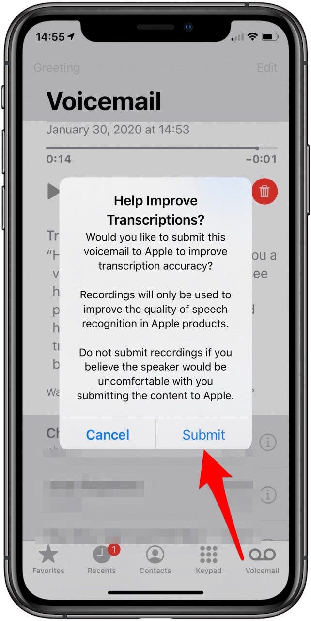 send voicemail error message to apple