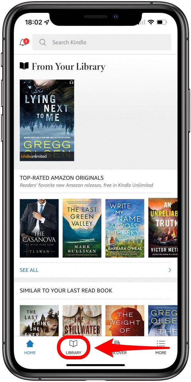 Tap Library: how do I view my Kindle library.