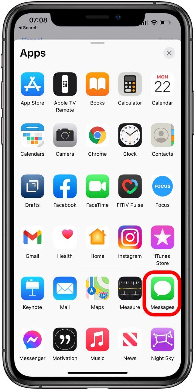 Select an app that you want to create a Shortcut for