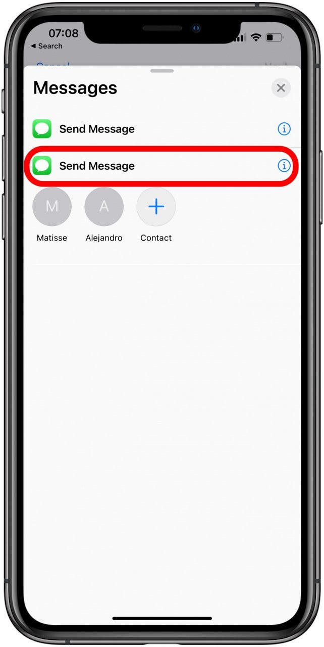 Select an action that you want to create a Shortcut for