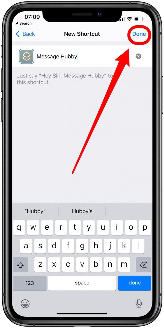 Tap done to save the Shortcut