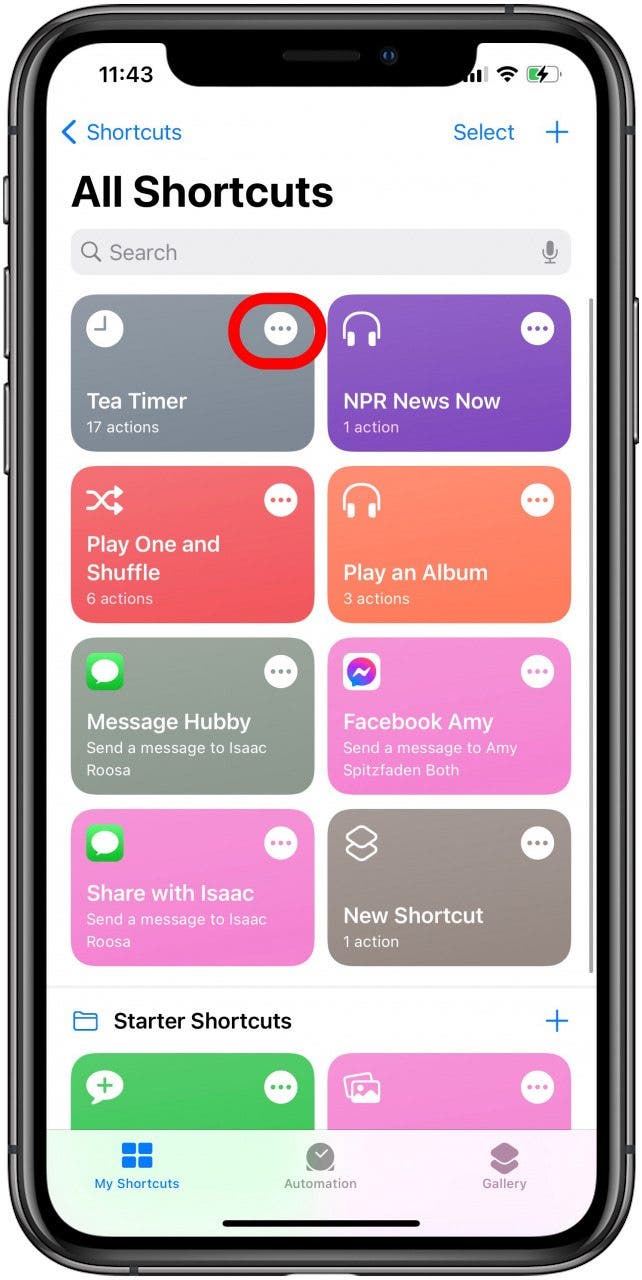 Tap the three dots to edit the Shortcut