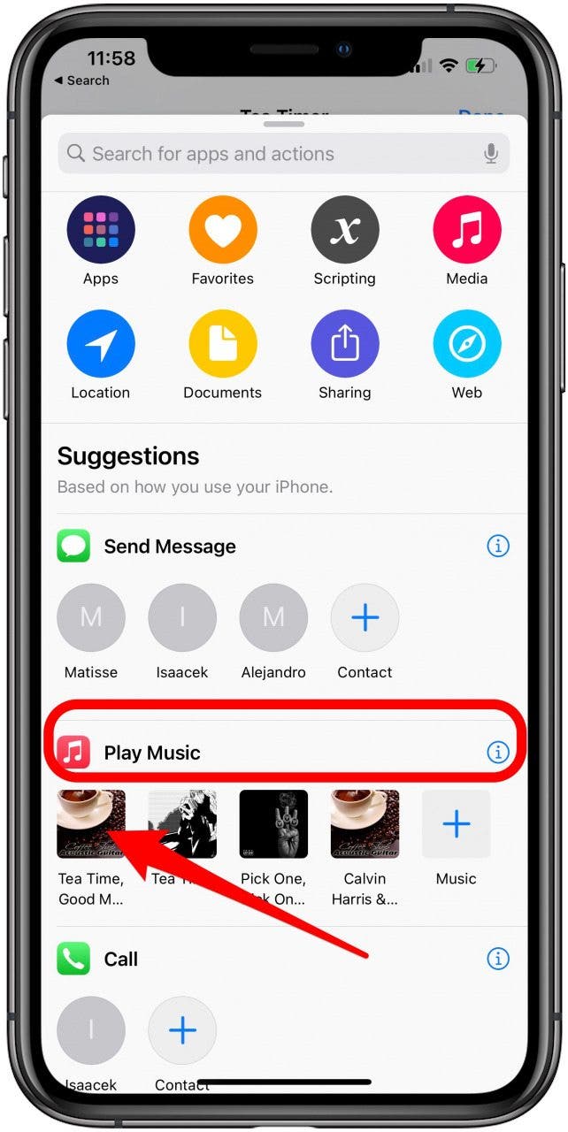 Either search for apps and actions or select them directly.