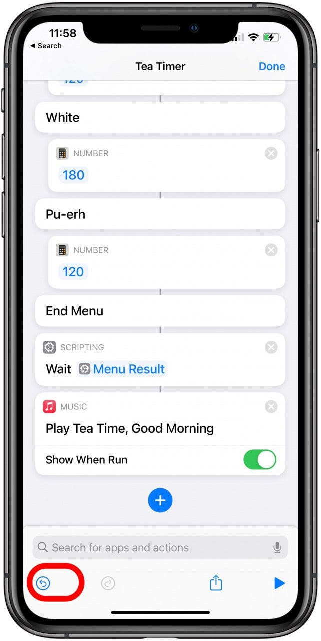 Tap the Undo button to revert your actions