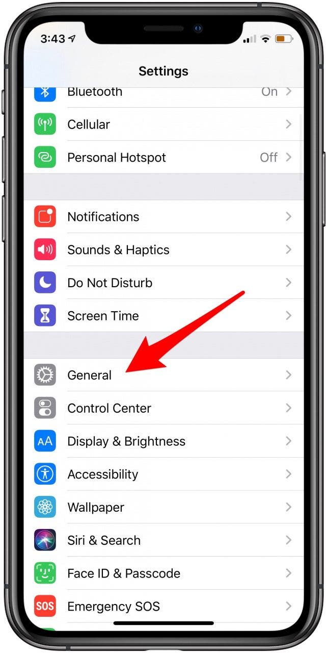 general iphone settings