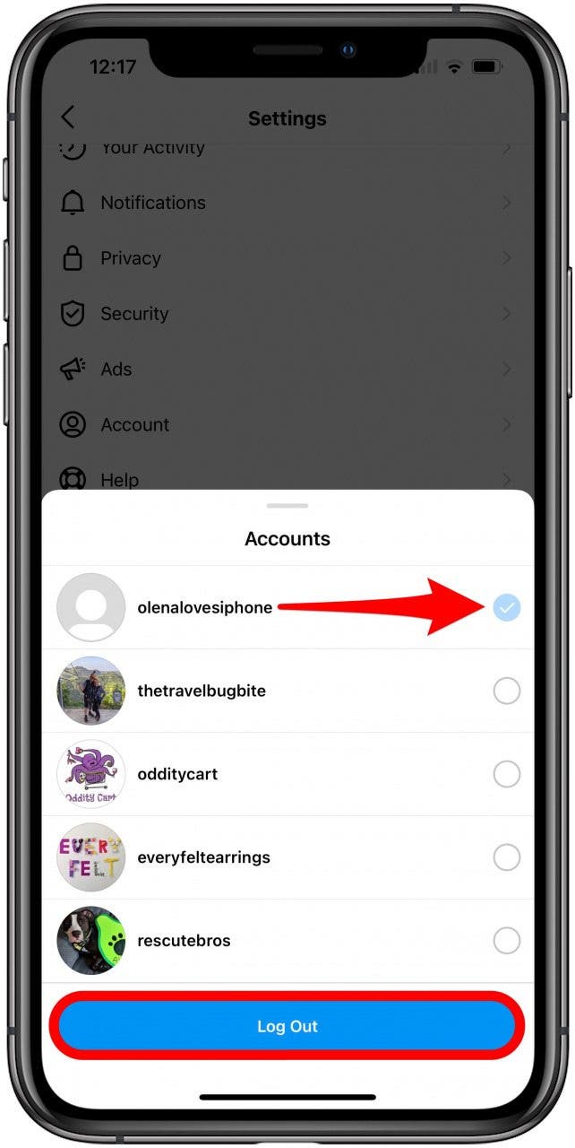 Make sure you are logging out of the correct account.