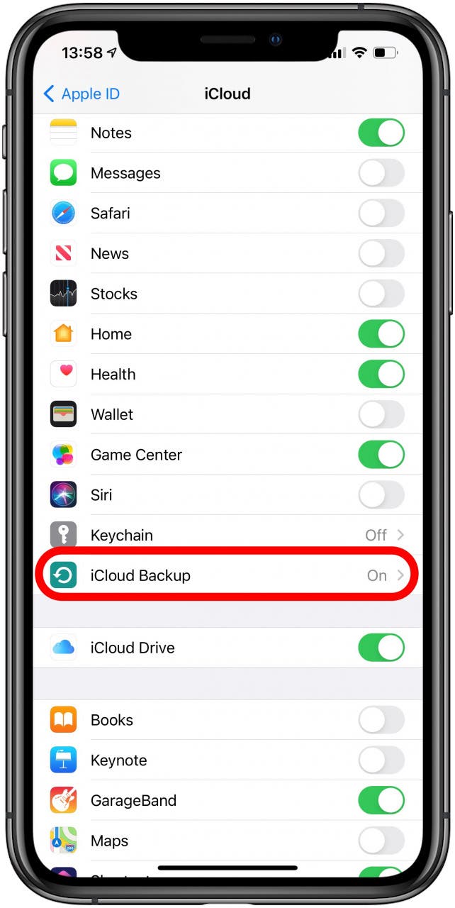 Tap iCloud backup to back up your iPhone