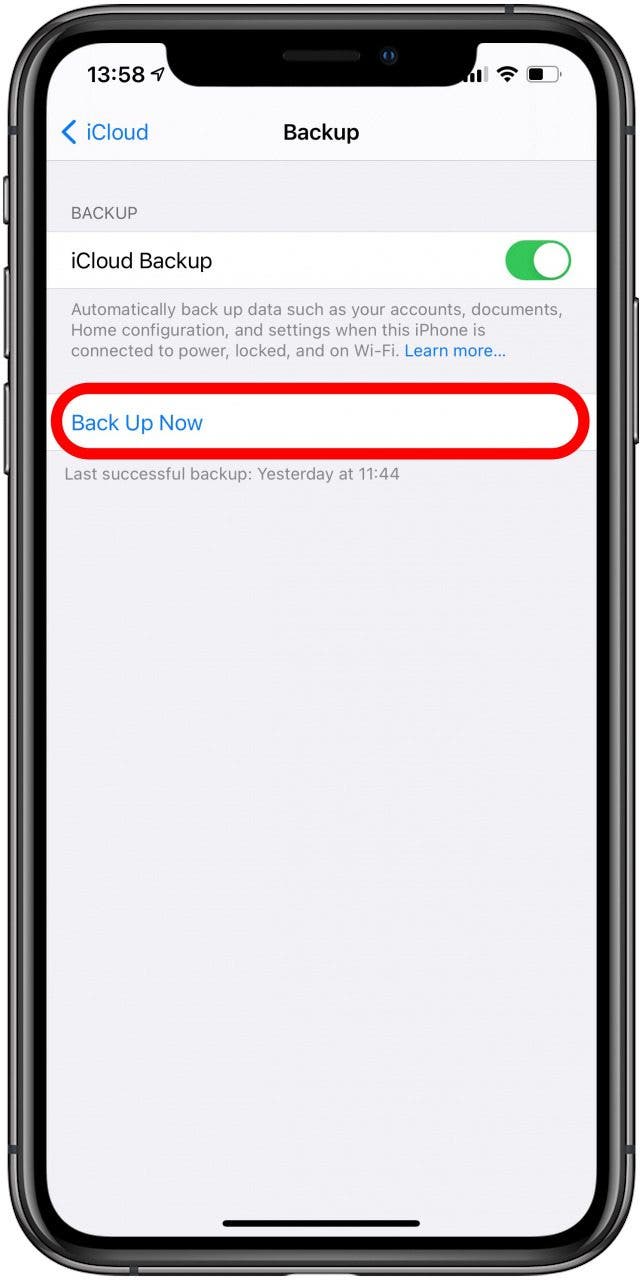 Tap back up phone to back up your iPhone
