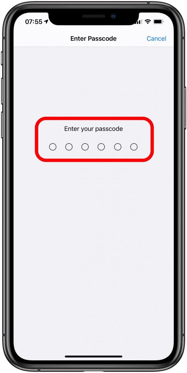 Enter your passcode to reset your iPhone to factory settings