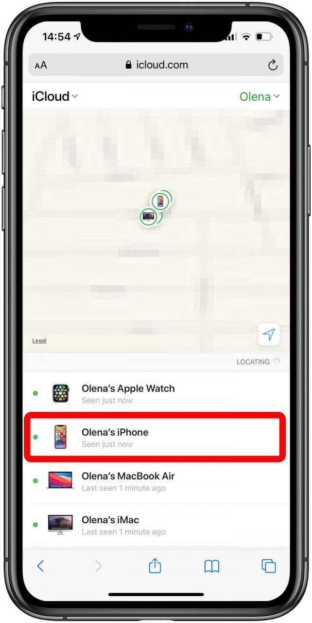 Tap the device that you want to erase on iCloud