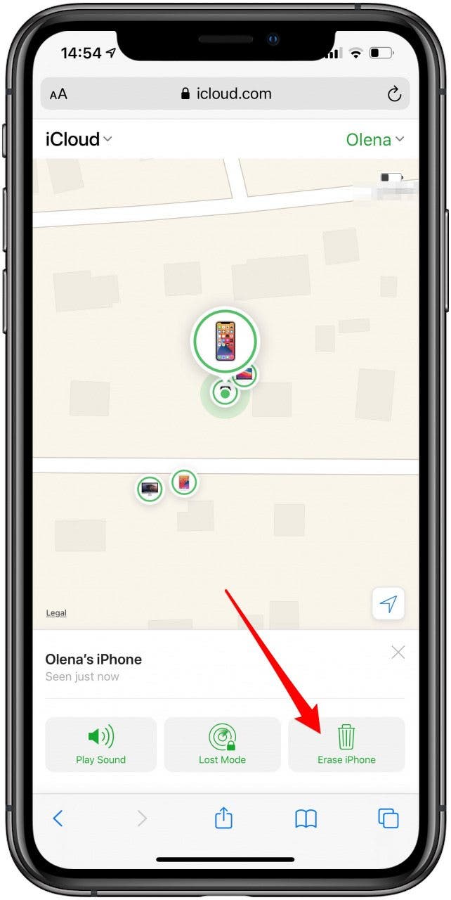 Click erase iPhone to wipe the iPhone remotely