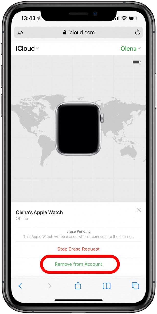 Tap Remove from Account on iCloud