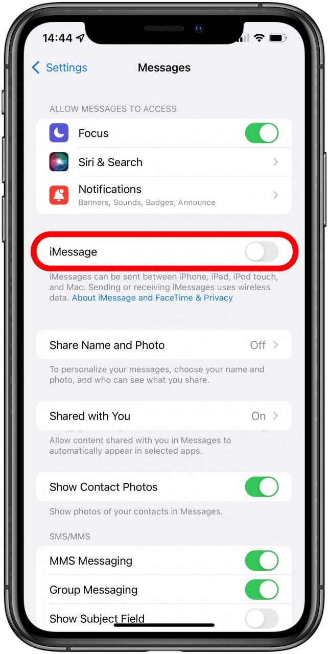 Toggle off iMessage - facetime activation unsuccessful on iphone