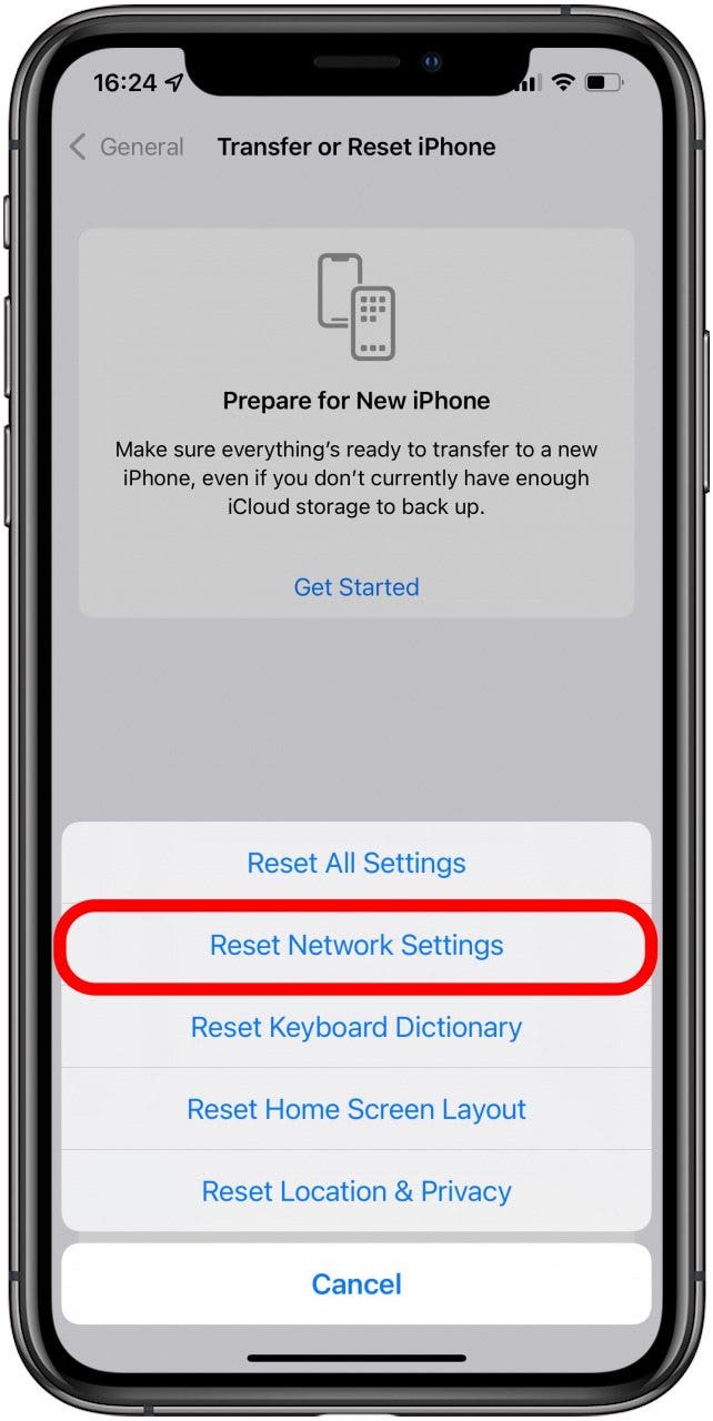 Tap Reset Network Settings.