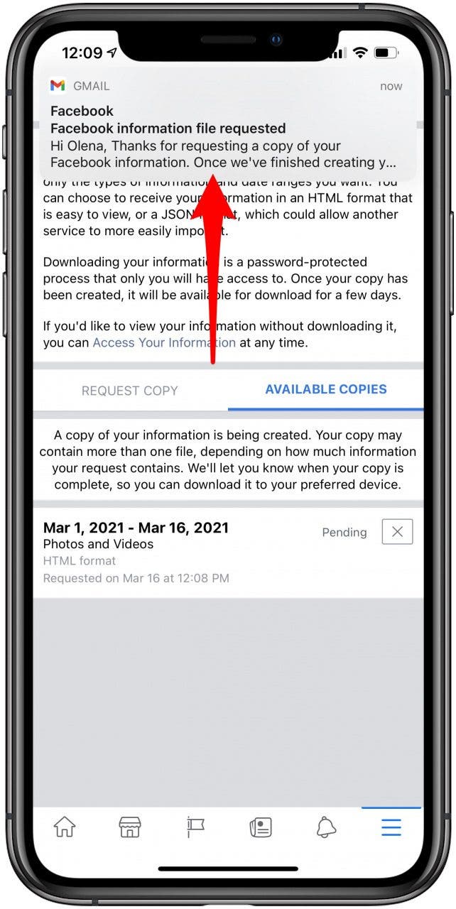 Facebook will inform you that it's working on archiving