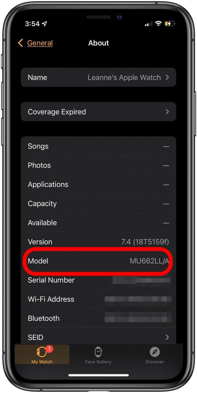 apple watch model number