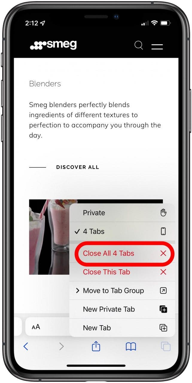 tap close all tabs