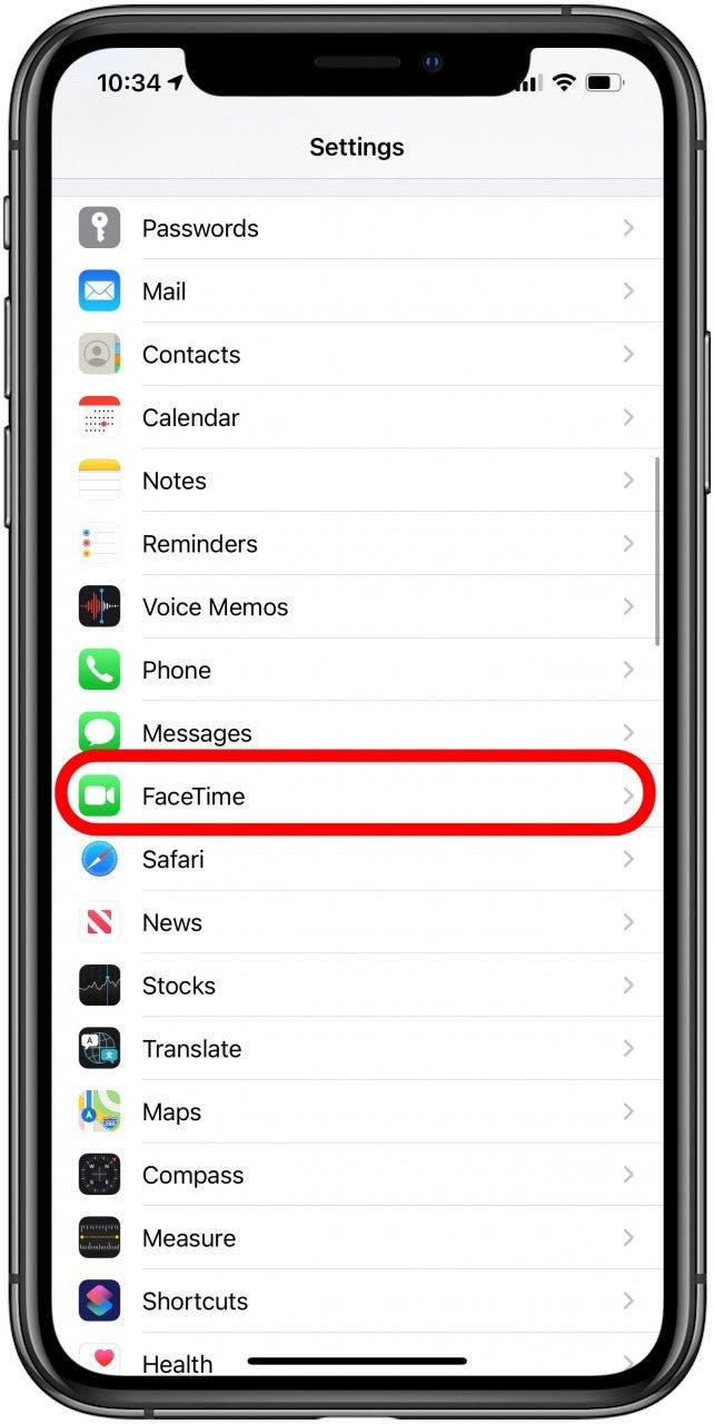 Tap FaceTime in your iPhone settings