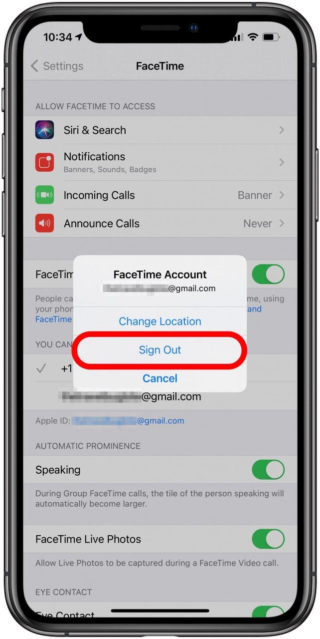 Tap to sign out of FaceTime on your iPhone