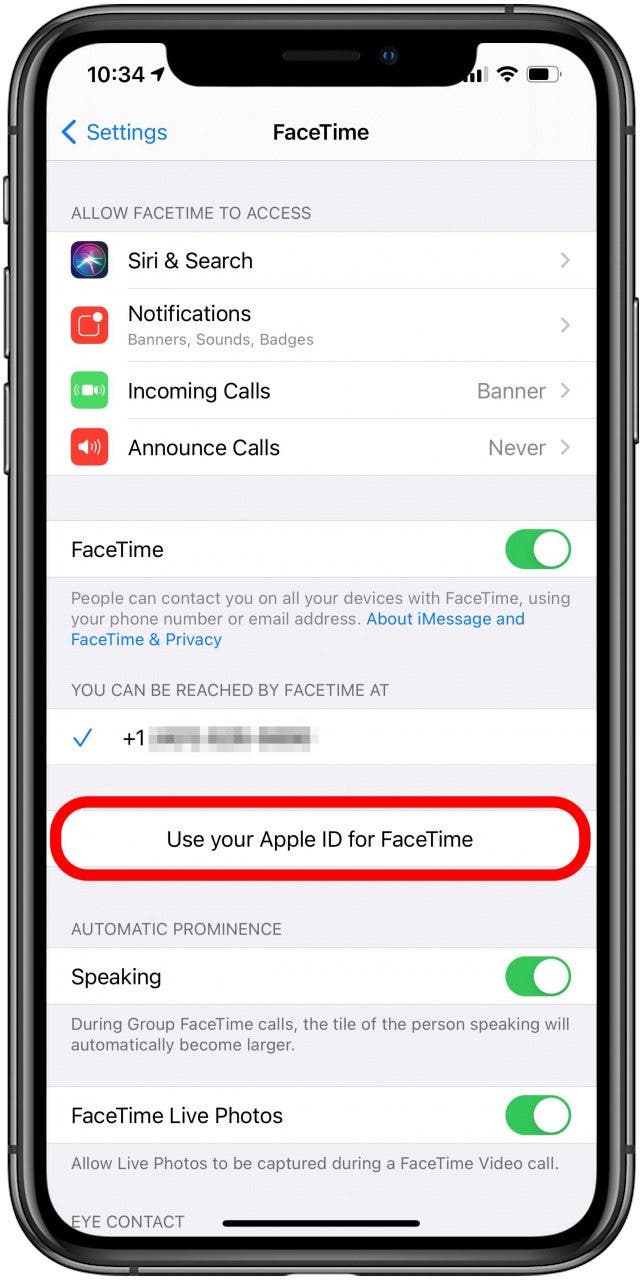 Tap Use Your Apple ID for FaceTime to sign in