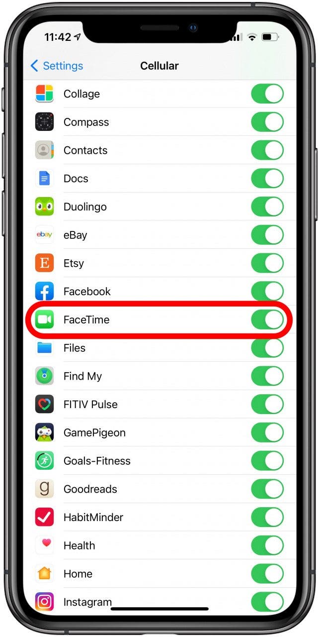 Scroll down to the list of apps and make sure that FaceTime is toggled on. Scroll down to the list of apps and make sure that FaceTime is toggled on.