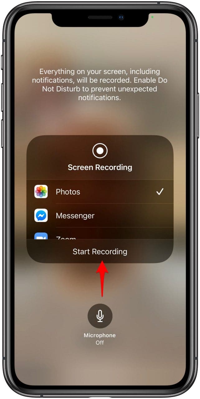 Tap the gray microphone button to turn on the microphone