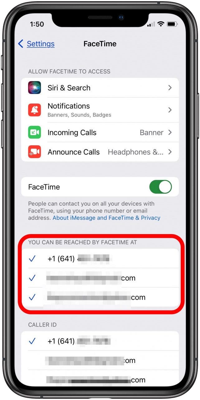 make sure apple id and phone number are checked in facetime settings