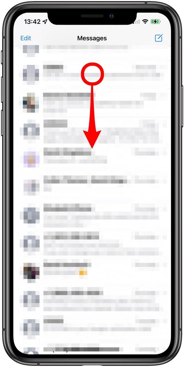 Pull down on the screen - search messages iphone