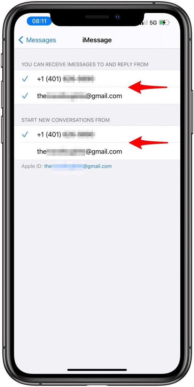 Make sure that you are using the same Apple ID under START NEW CONVERSATIONS FROM and YOU CAN RECEIVE IMESSAGES TO AND REPLY FROM in the Messages settings.