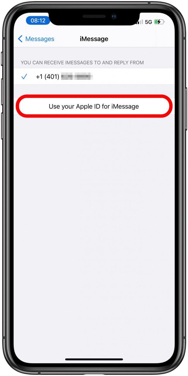 Tap Use your Apple ID for iMessage.