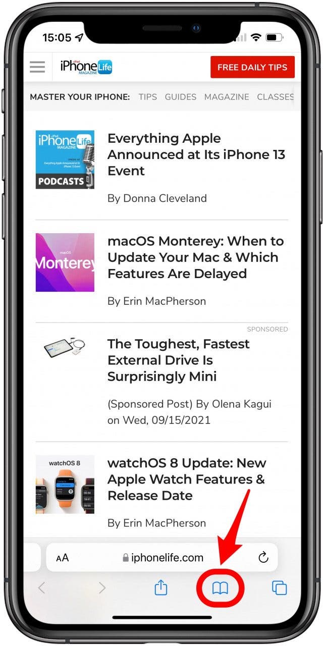 Long press the bookmark icon - add bookmark iphone