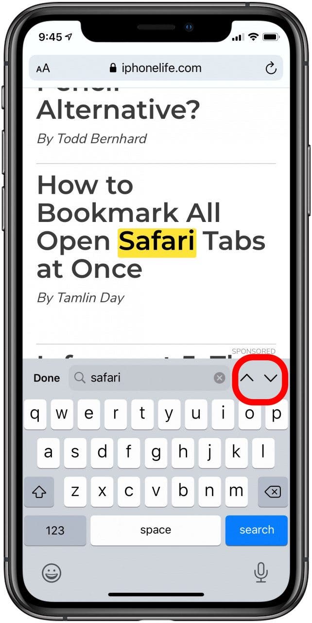 search iphone safari web page