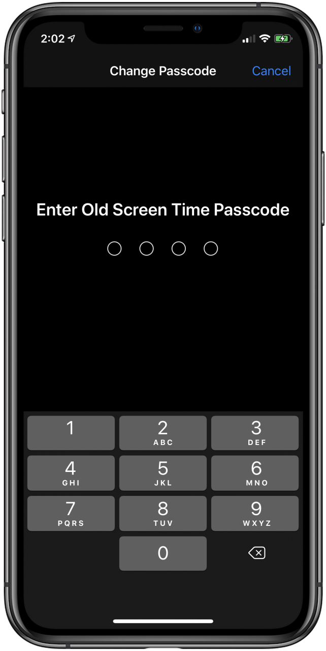 Enter old screen time passcode