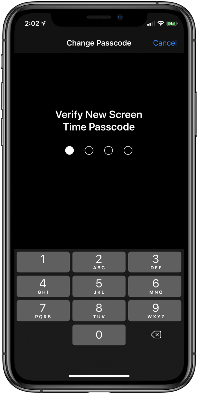 verify new screen time passcode