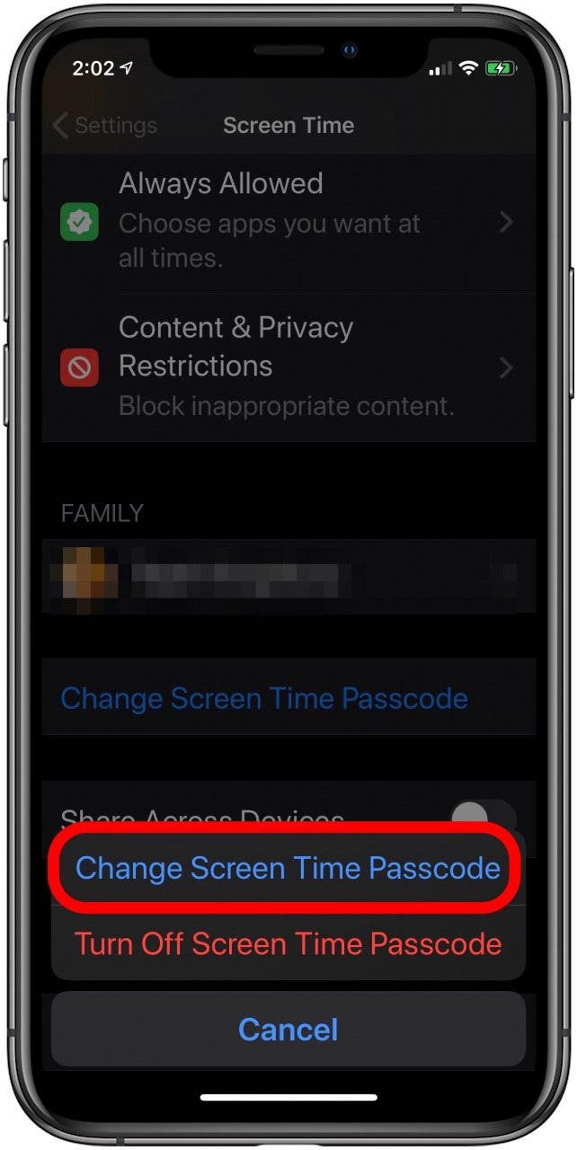Confirm change screen time passcode