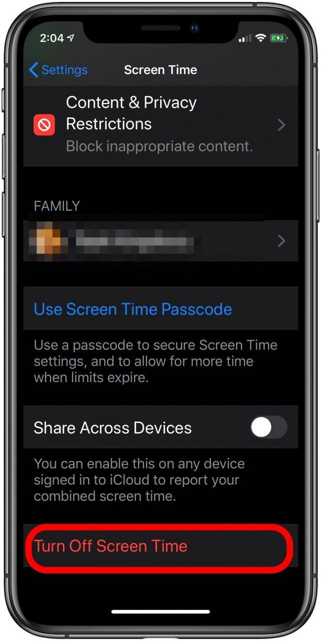 turn off screen time