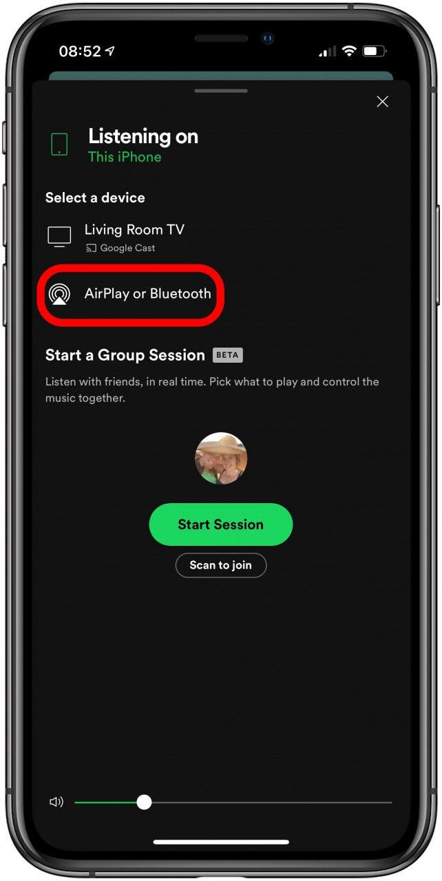 Tap AirPlay or Bluetooth under Select a device.