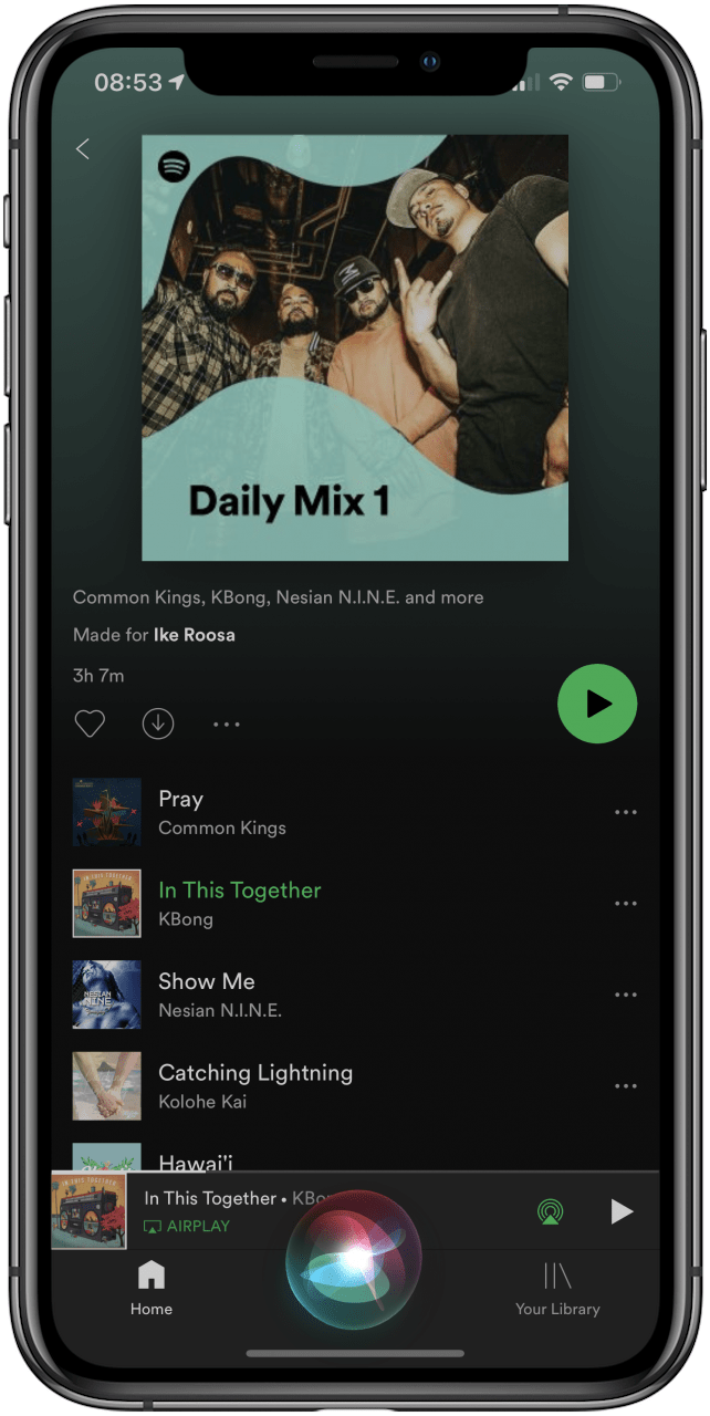 Once your song is playing, you can use Siri commands such as “Hey Siri, play the next song” to play the next song in your Spotify playlist.