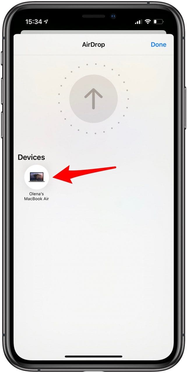 Tap the device you want to AirDrop to