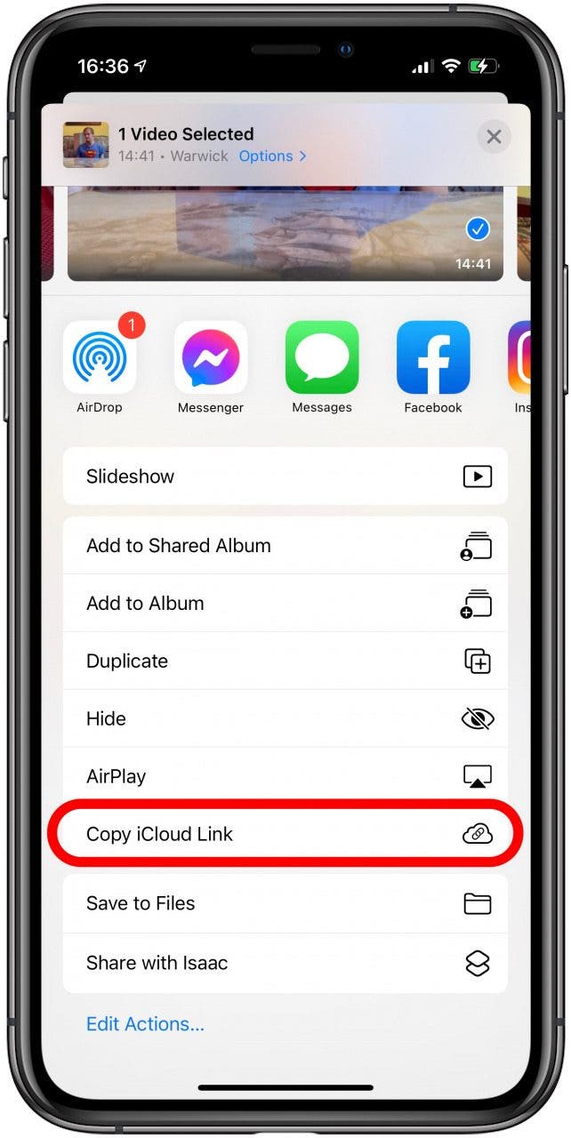 Tap Copy iCloud Link in the share sheet