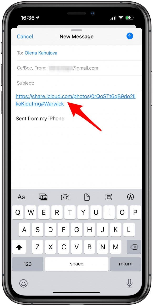 Paste the link in a new email, text message, or social media message.