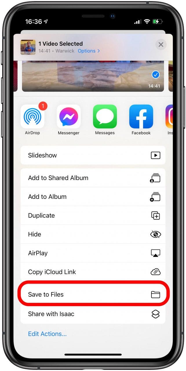 Select Save to Files on your iPhone share sheet