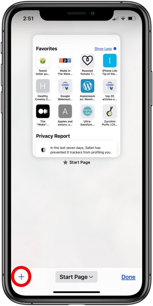 tap the plus icon to delete frequently visited on iphone in safari browser