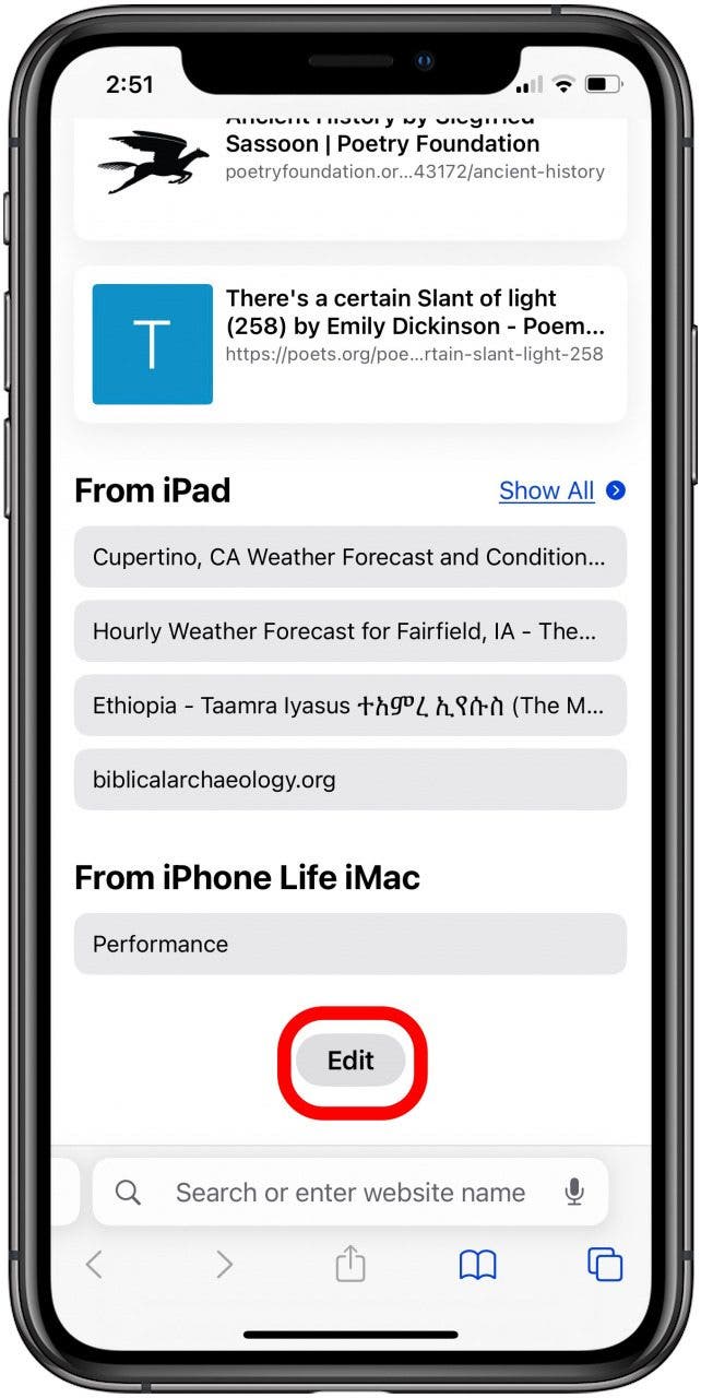 tap edit to remove frequently visited safari iphone 