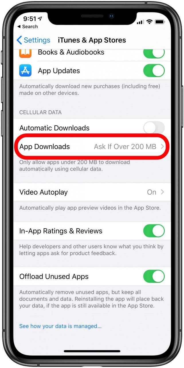 Set your iPhone to download large apps automatically