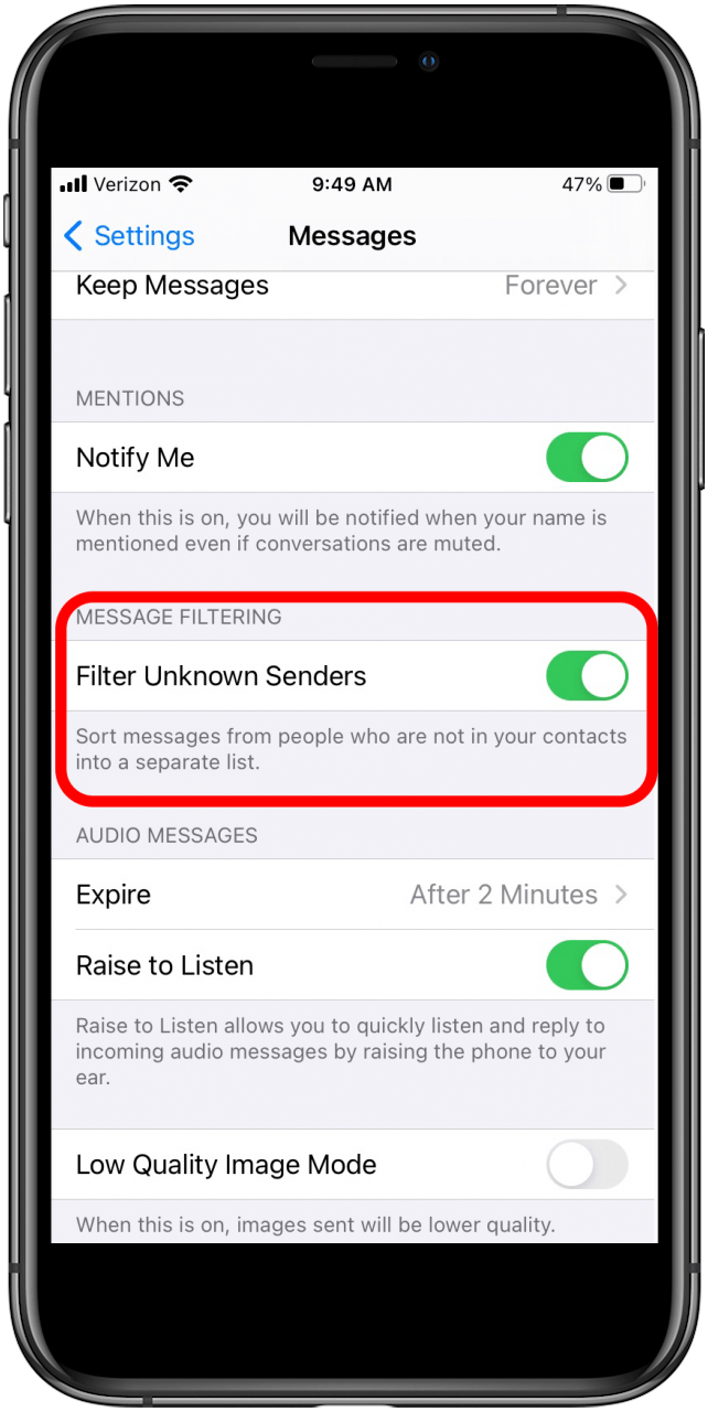 Filter junk texts