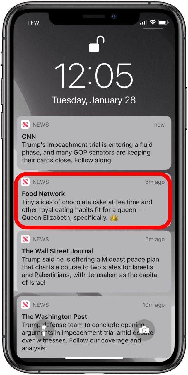 select the notification for the story you want to save