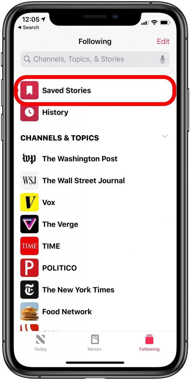 Select Saved Stories on the top of the list